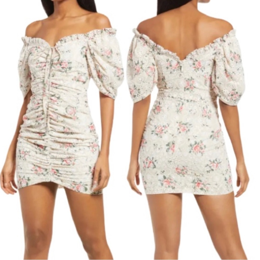 Lavish Alice Off Shoulder Mini Eyelet Mini Dress